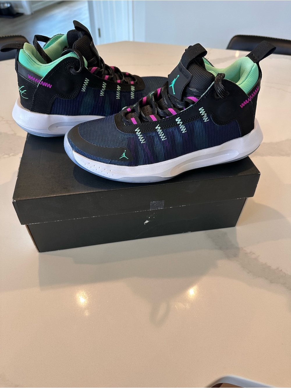 Jordan Kids' Black, Teal & Pink High-Top Sneakers